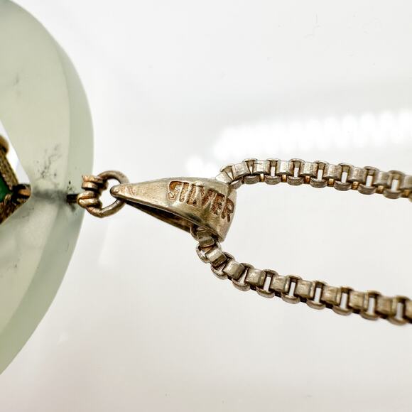Vintage Modernist Silver Jade Pendant Necklace Mid Century Geometric - Picture 7 of 13
